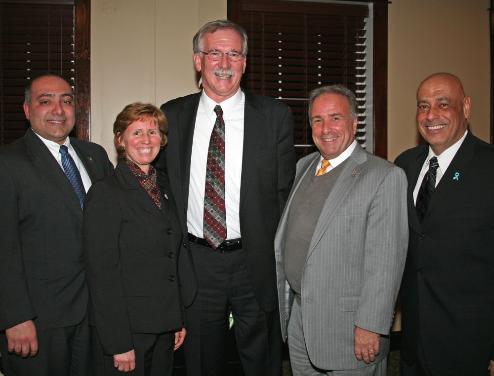 The 2012 Officers of the Southern New Jersey Freeholders’ Association are (from left) Gloucester County Freeholder Joe Chila (D), Treasurer, Salem County Freeholder Director Julie A. Acton (R), President, Cumberland County Freeholder William Whelan (D), Vice-President, Cape May County Freeholder Leonard Desiderio (R), Secretary and Camden County Freeholder Rodney Greco, 2011 President