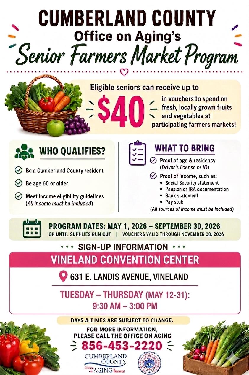 2026 Senior Farmers Market flyer with text
