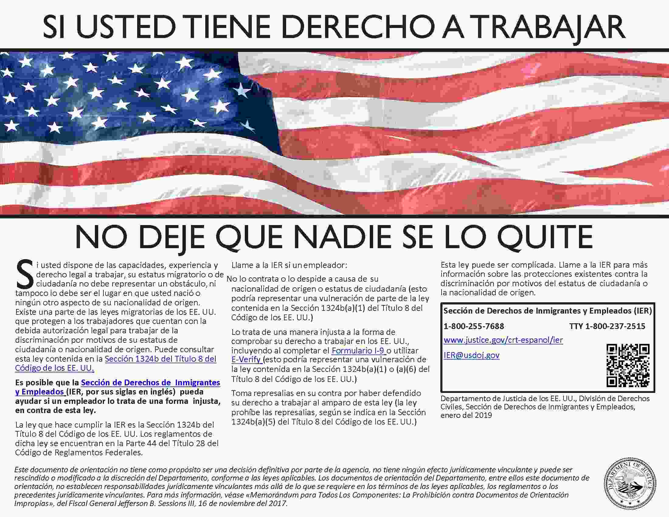 Right to Work Poster in Spanish